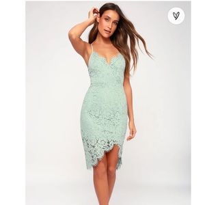 NWT Lulu’s Flirting with Desire Mint Blue Lace Bodycon Dress